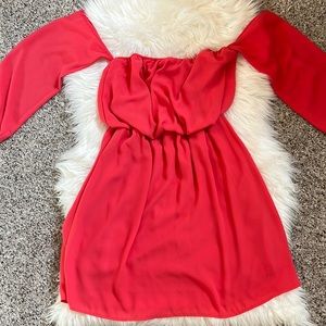 Off the shoulder long sleeve baby doll coral dress